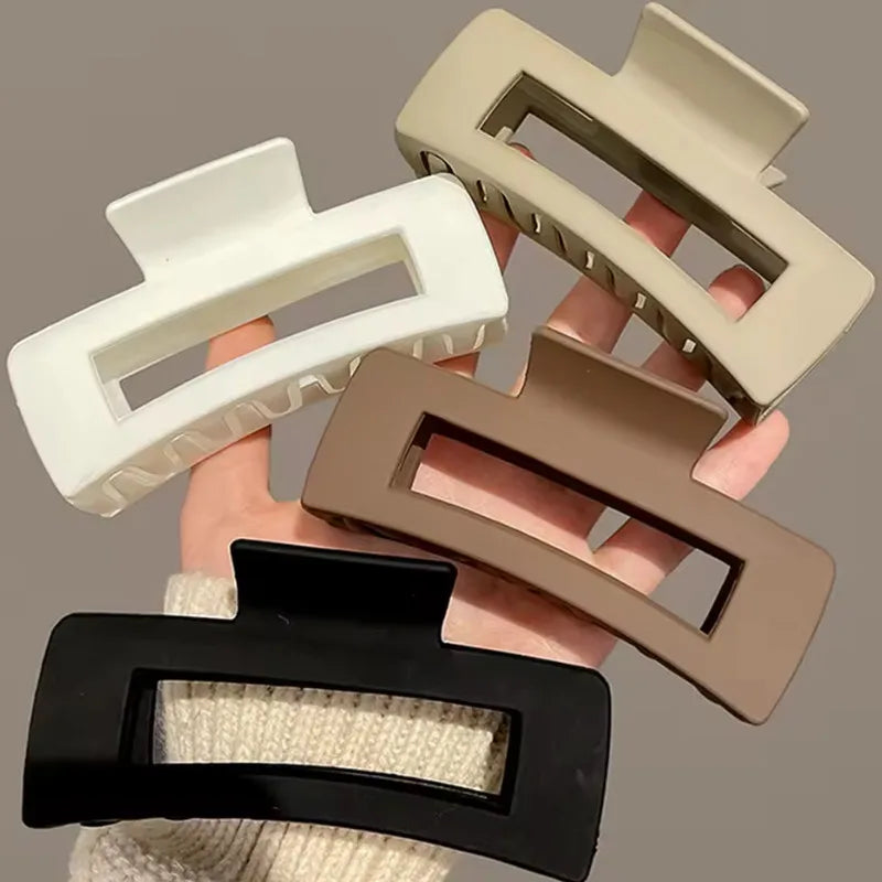 4-Pack Women Hair Claw Clips Solid Color Big Square & Rectangle Hair Accessories