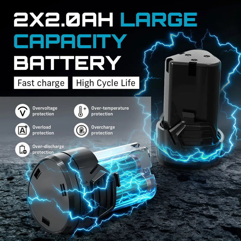 Cordless Electric Impact Wrench 3/8 Inch 55Nm Long Reach Car Repair Tool with 2 Batteries