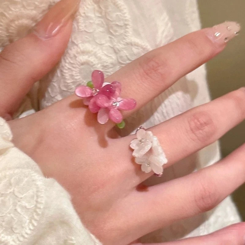 Romantic Beaded Flower Ring for Women Summer Spring Gift Jewelry Accessories