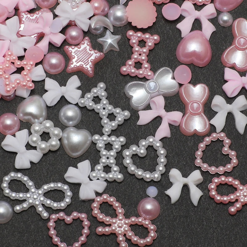 Mixed 3D Nail Charm Set with Resin Love Bow and Pentagram for Manicure