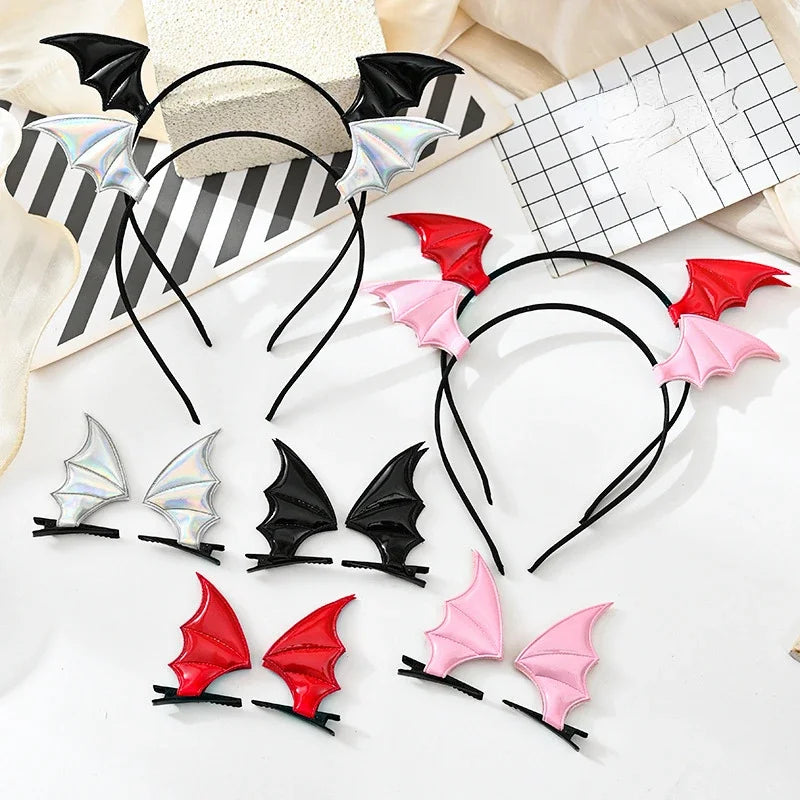 Halloween Bat Devil Headband Hair Clip Set for Women & Kids - Festival Costume Accessory