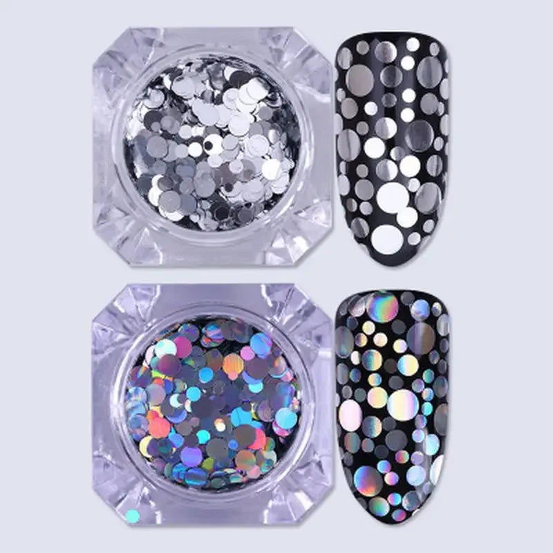 Mixed Size Holographic Nail Glitter Paillette Sequins - Silver & Colorful Round Rhombus