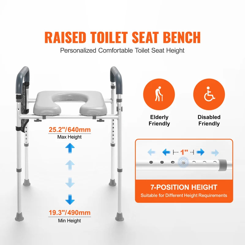 Adjustable Raised Toilet Seat 7-Position Height Support 350lbs Capacity