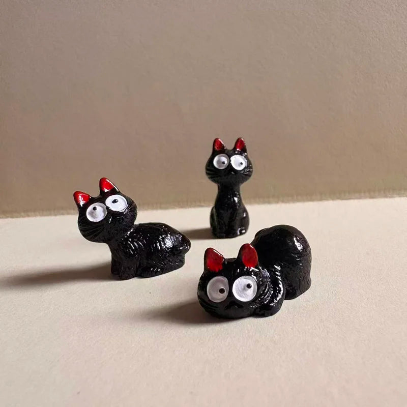 10pcs Miniature Black Cat Garden Gnome Figurines for Fairy & Moss Terrarium Decor