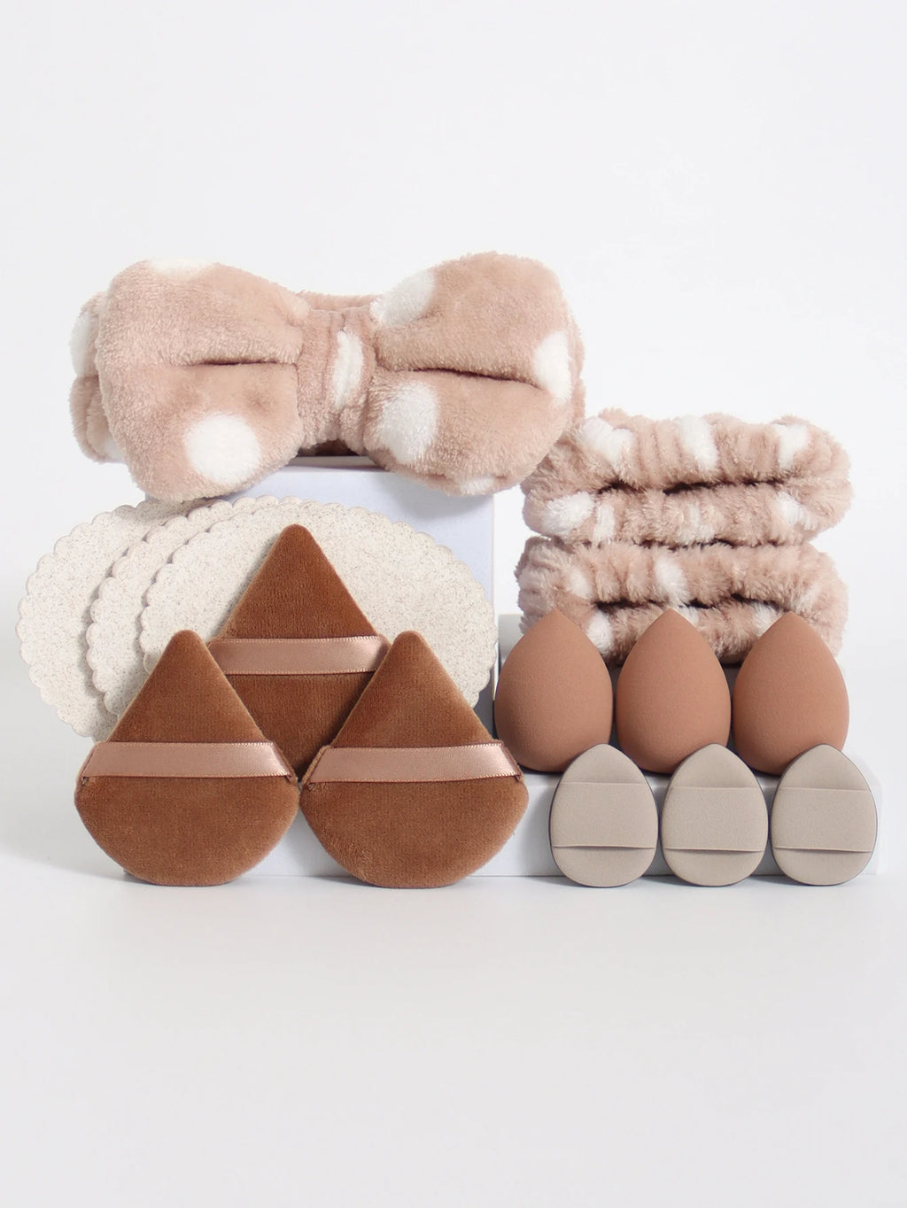 15pcs Makeup Sponge Set with Face Headband & Wristband - Cosmetic Blenders & Beauty Egg Applicators