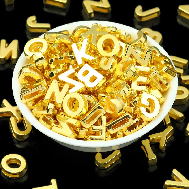 80pcs DIY Jewelry Beads Set - Gold Plated Letter Pendants for Bracelets & Necklaces