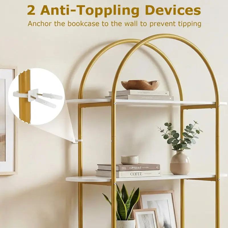 Arched 4-Tier Metal Frame Bookshelf - Modern Open Storage Organizer, Home Office & Living Room