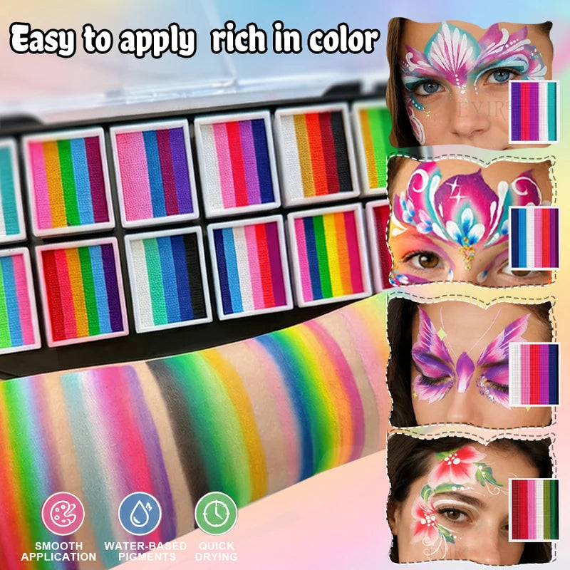 Rainbow Face & Body Paint Palette - Water Activated Makeup Kit for Halloween Cosplay Festival
