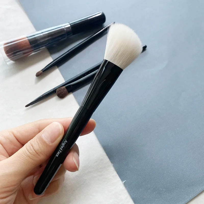 Travel Makeup Brush Set 5pcs - Full Coverage Face & Eye Brushes with Case