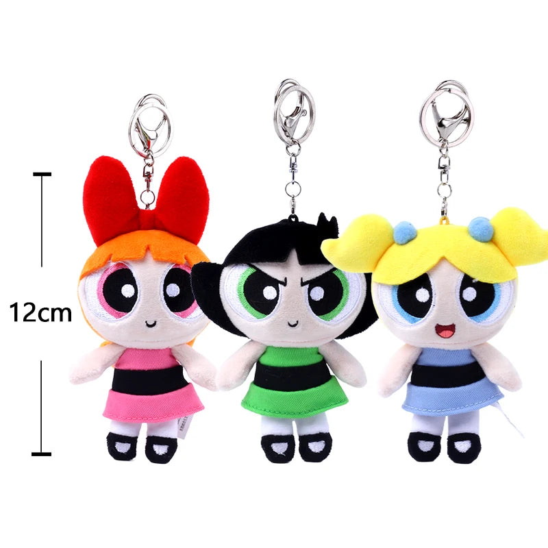 Kawaii Powerpuff Girls Plush Keychain - Blossom Bubbles Buttercup 12cm Cartoon Doll