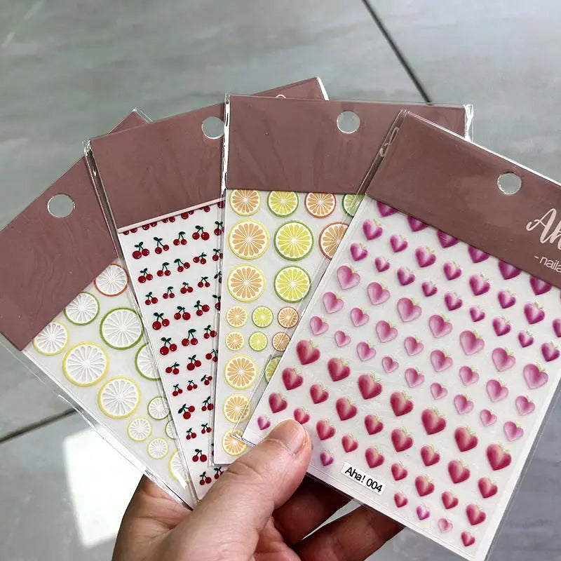 3D Cherry Fruit Nail Art Stickers - Summer Colorful Nail Decals for Natural & Artificial Nails