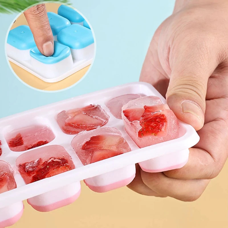 Silicone Ice Cube Tray with Cover - 14-Grid Square Mold for Cold Drinks & DIY Ice Making
