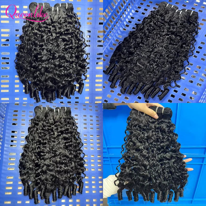 Queenlike Burmese Curly Human Hair Bundles 15A Double Drawn 3/4/6 Pack