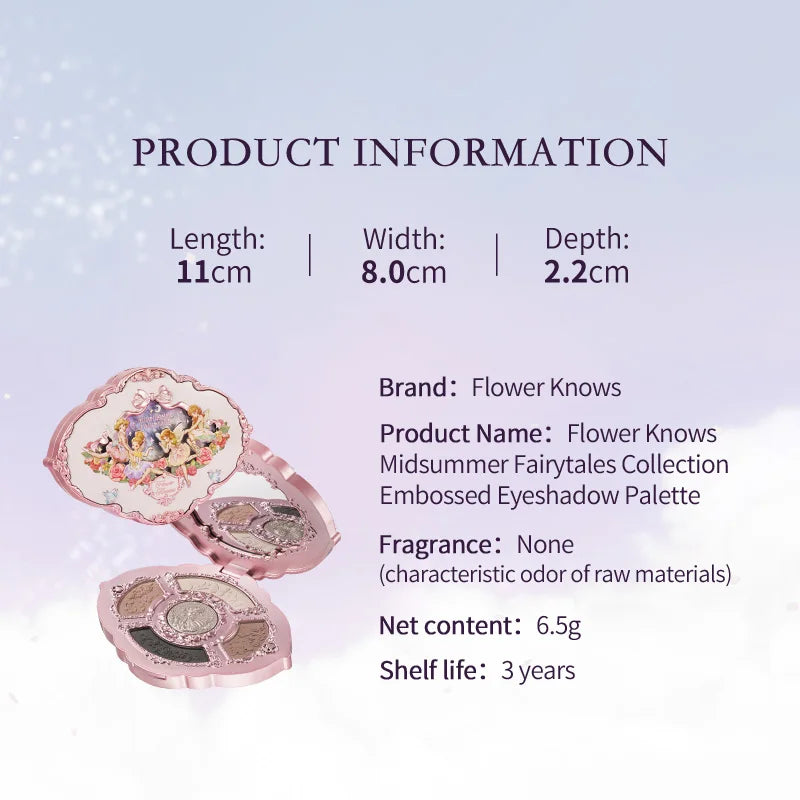 Flower Knows Midsummer Fairy Tales Embossed Matte Glitter Eyeshadow Palette - Highly Pigmented Makeup