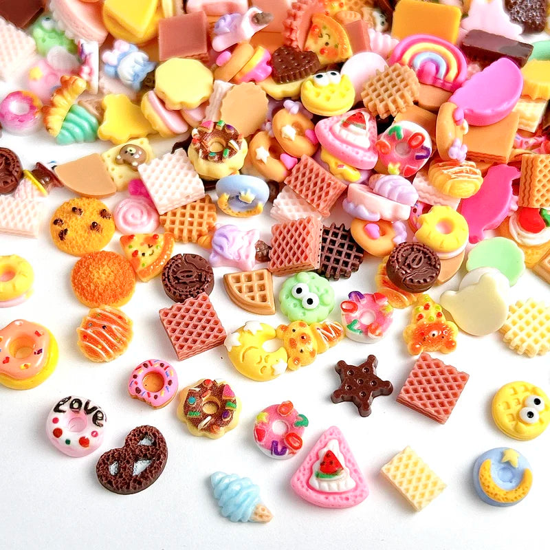 50PCS Nail Art Charms Set - Cartoon Cookies Donuts Lollipops Resin Decorations