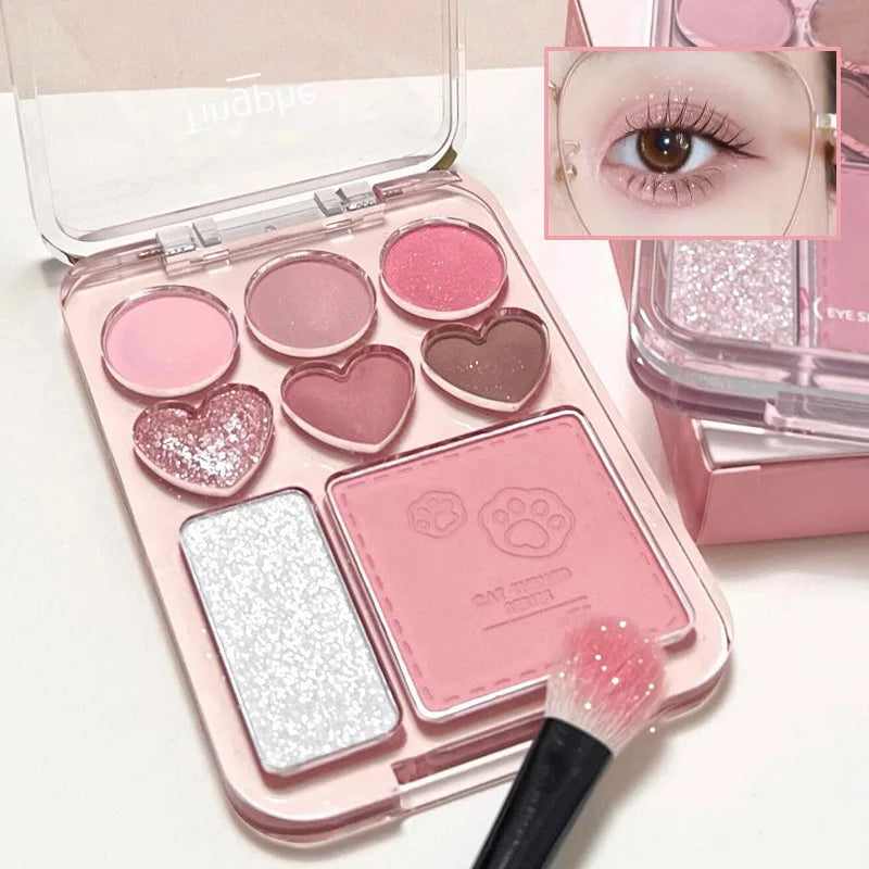 All-in-One 8-Color Pearl Glitter Matte Eyeshadow Blusher Highlight Palette for Korean Makeup