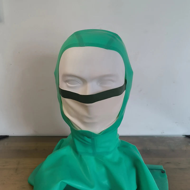Customizable Latex Hood Mask Two-Piece Set Handmade Green Skin Covering
