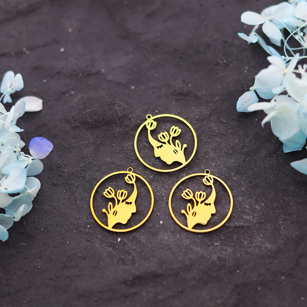 3pcs Stainless Steel Lady Face Portrait Pendant Charms for Jewelry Making