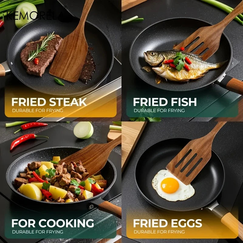 Wooden Cooking Spatula Set - Natural Non-Scratch Kitchen Utensils for Baking & Flipping