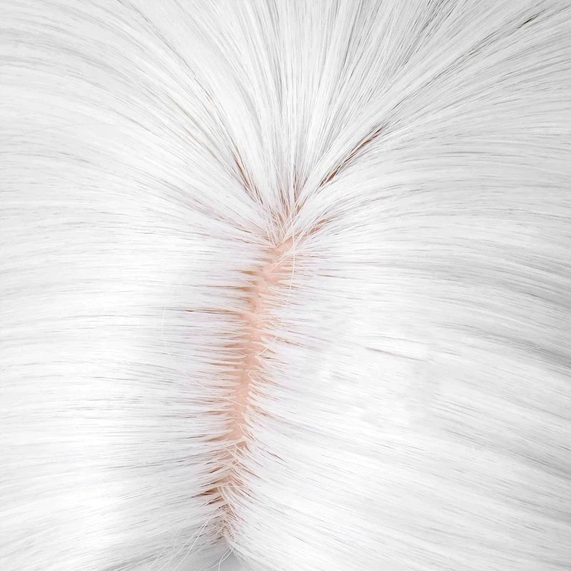 Synthetic White Straight Wig with Side Part for Cosplay & Themed Parties