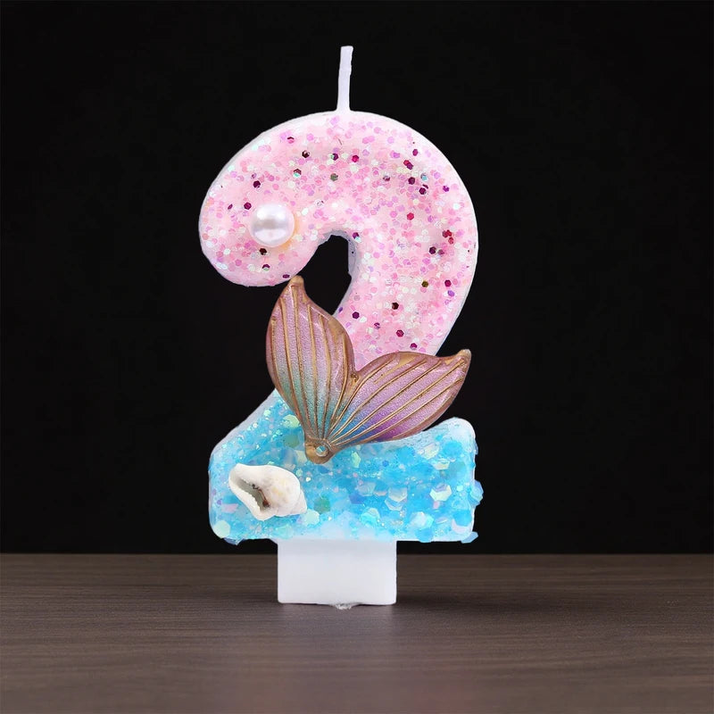Digital Birthday Candles - Pink Blue Gradient Shell Design for Cake Toppers