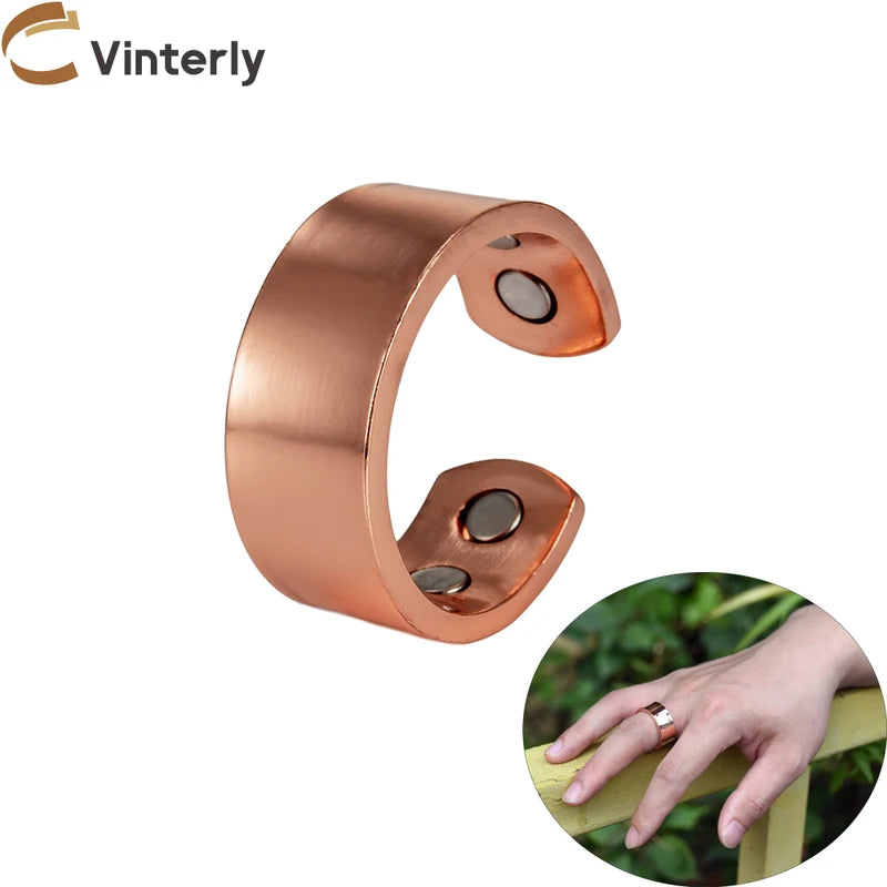 Magnetic Copper Rings Adjustable Open Cuff Jewelry for Pain Relief and Energy Balance