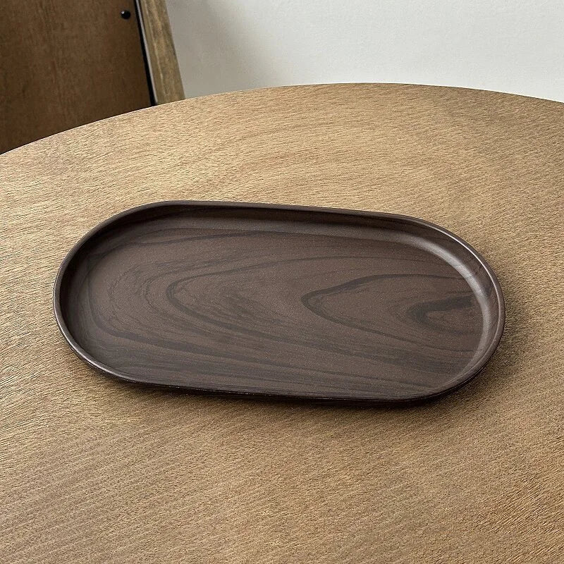 Multi-Purpose Walnut Wood Grain Oval Serving Tray - Kitchen Organizer & Decor