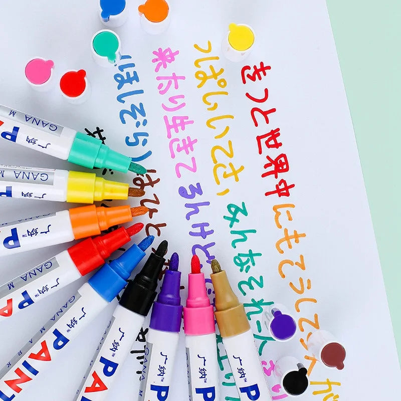 12-Color Waterproof Paint Markers Set for Car Touch Up Glass & Crafts