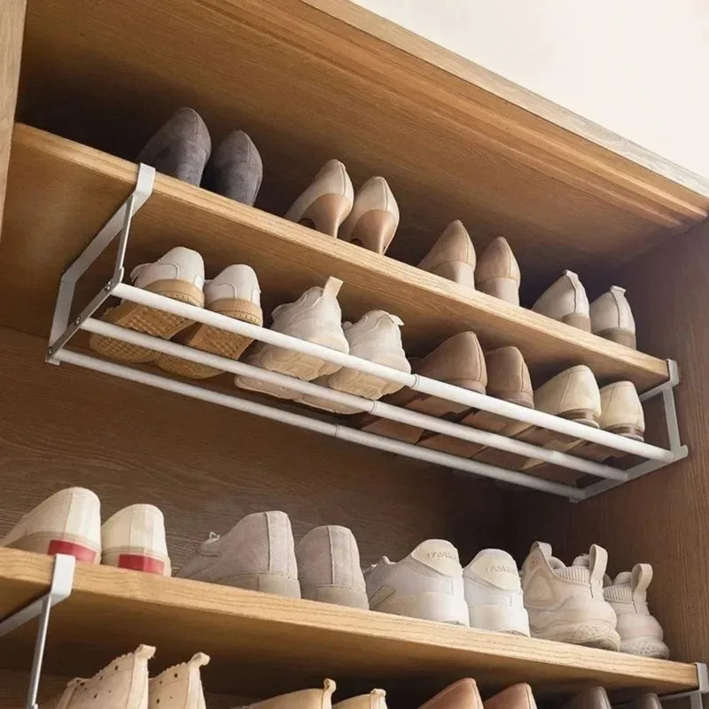 Adjustable Under Shelf Shoe Rack - Space Saving Layered Organizer for Closet & Home