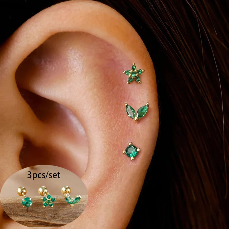3PCS Women's Fashion Stainless Steel Flower Stud Earrings Set for Parties & Gifts
