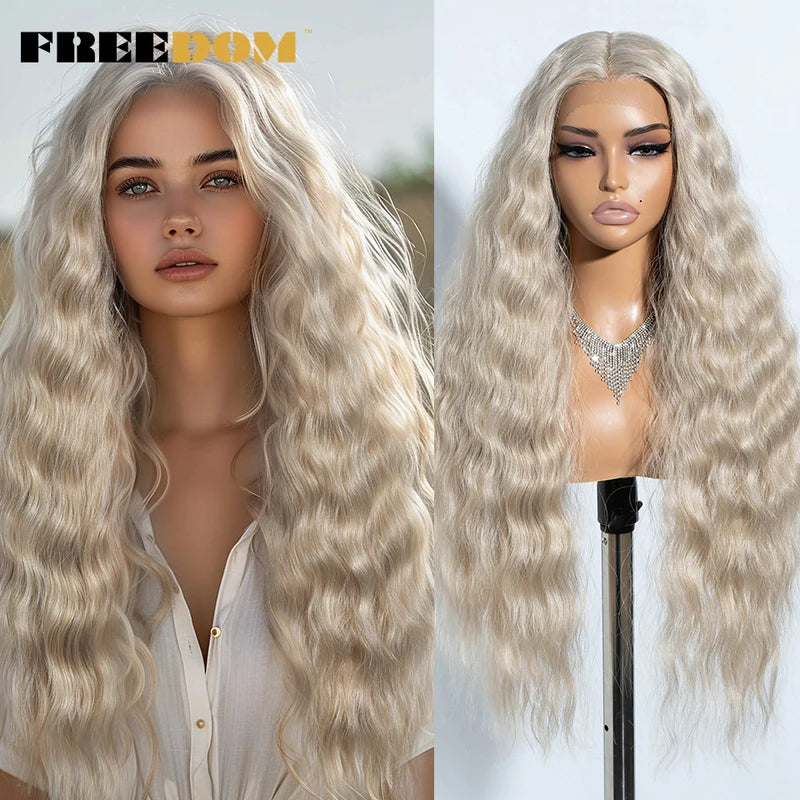 Heat Resistant Synthetic Lace Front Wigs for Women - 30 Inch Wavy Ombre Blonde & Ginger Highlights