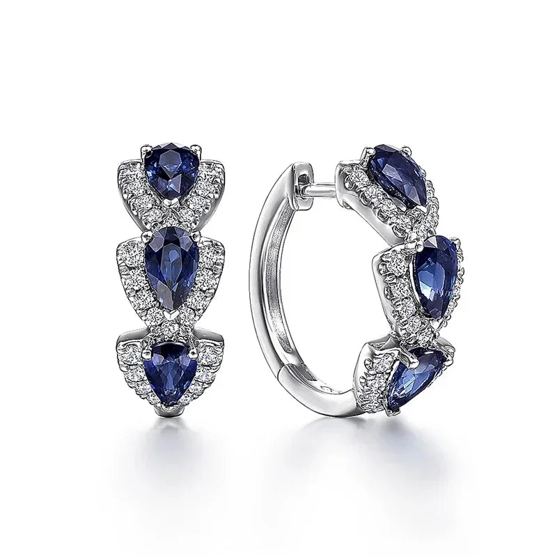 Trendy Blue Cubic Zirconia Hoop Earrings for Women Wedding Party Accessories