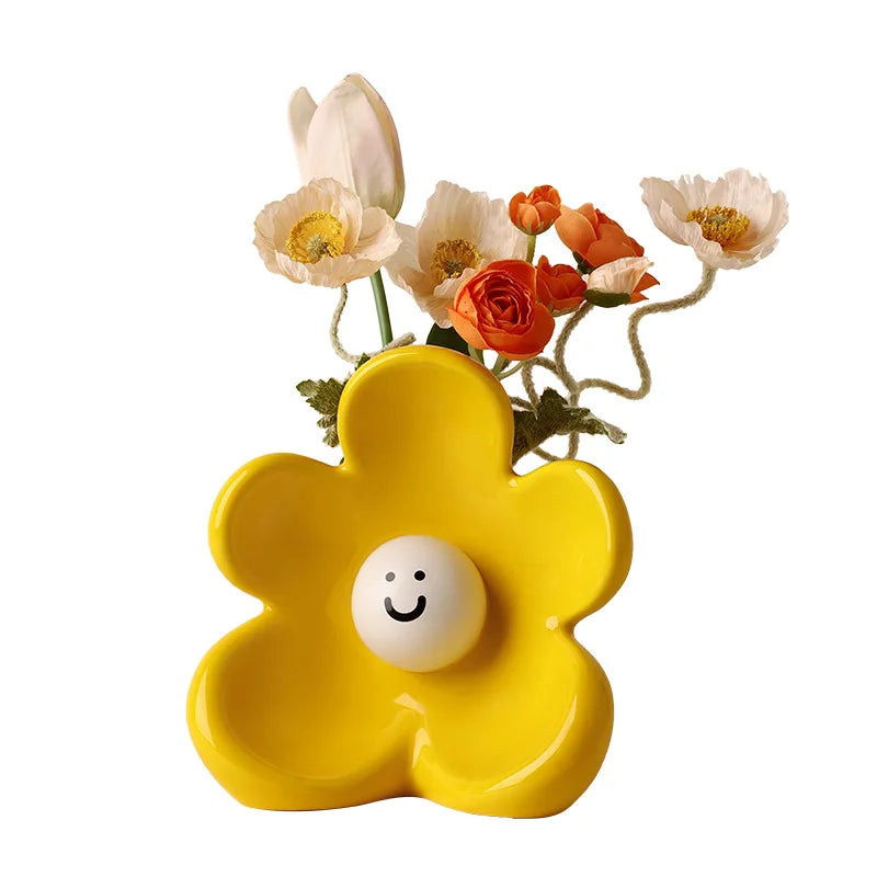 Ceramic Vase with Smiling Face - High-End Home Decor for Flower Arrangements