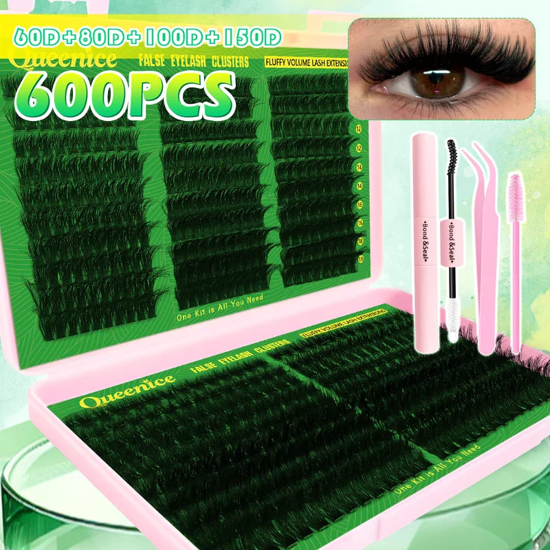 600 Pcs DIY False Eyelash Clusters Kit - Mixed Length Thick Natural Reusable Lashes