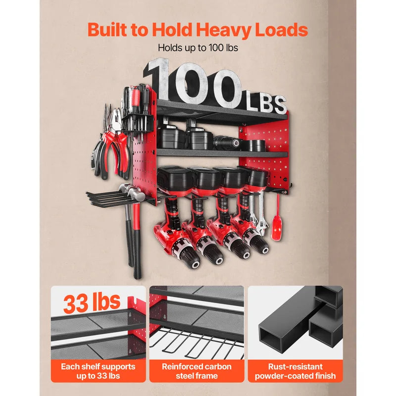 3-Tier Power Tool Wall Mount Organizer Rack for Garage Workshop