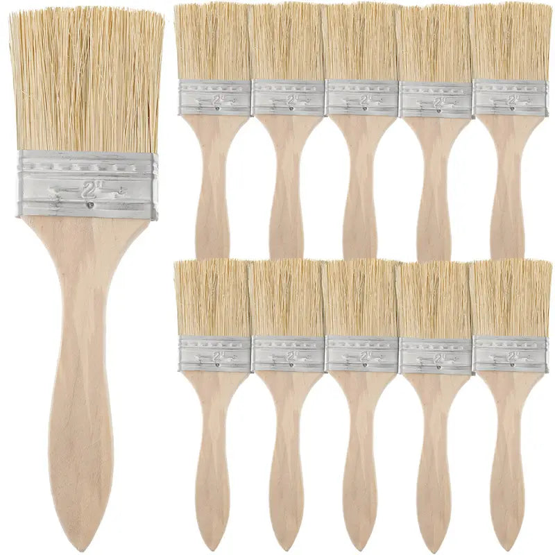 10 Pcs Wooden Handle Paint Brush Set - 2 Inch Fine Bristles Wall & Furniture Painting Tools