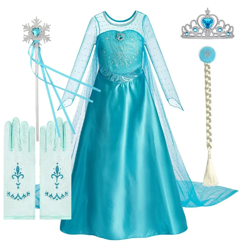 Girls Halloween Elsa Dress with Long Cloak Kids Princess Costume Snow Queen Carnival Outfit