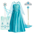 Girls Halloween Elsa Dress with Long Cloak Kids Princess Costume Snow Queen Carnival Outfit