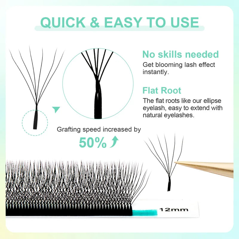 6D W Shape False Eyelash Extensions Premade Fans Natural Soft Light Full Dense
