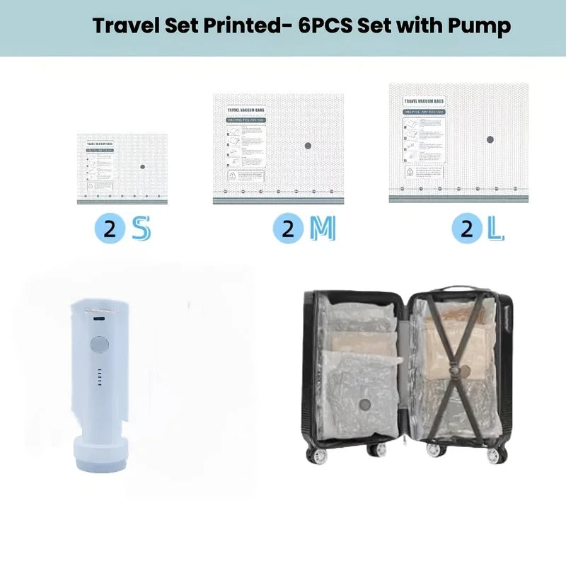 Vacuum Compression Storage Bags with Portable Air Pump - Space Saving Organizer Sets