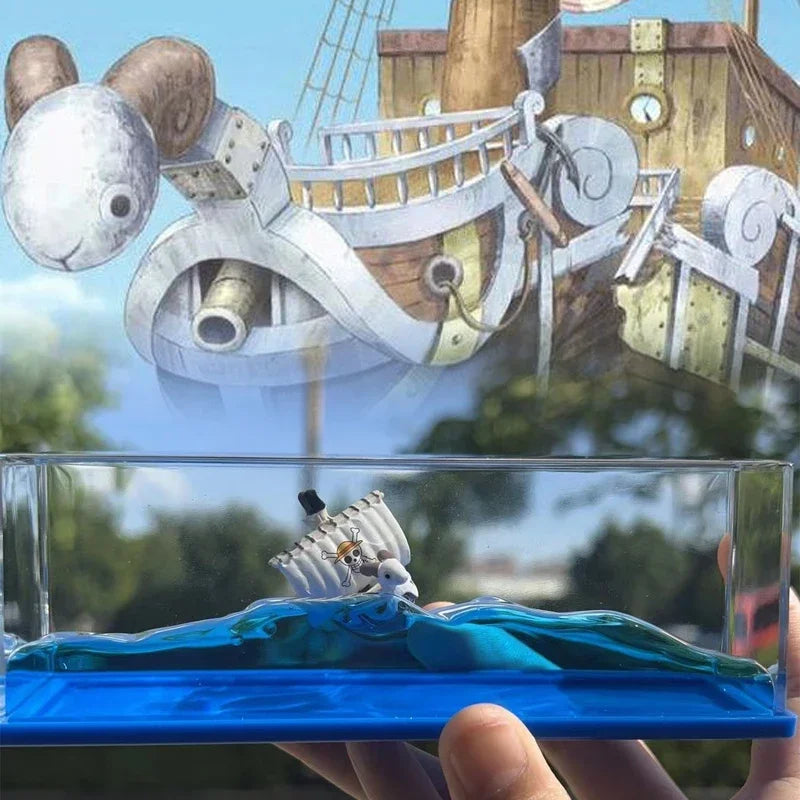 Floating Ship Desk Decor - One Piece Going Merry & Thousand Sunny Liquid Boat