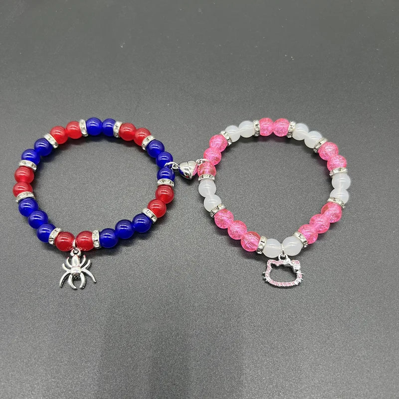 Cute Cat and Spider Beads Bracelet Set - Friendship Matching Jewelry