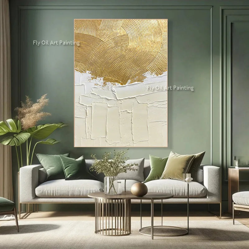 Abstract Canvas Wall Art - Handmade Yellow & White Room Decor, Multiple Sizes