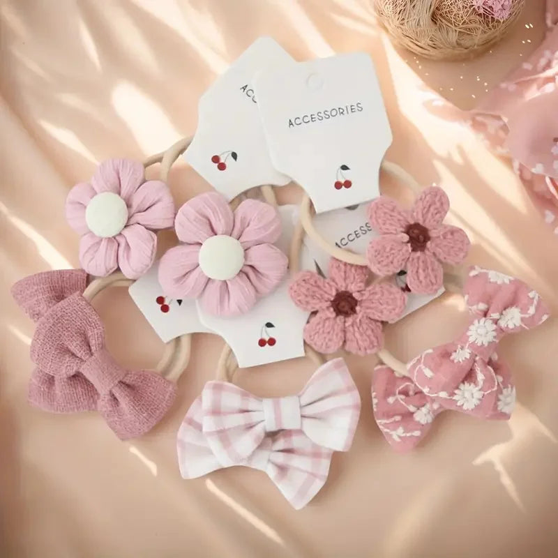 Colorful Flower and Bow Headbands Set - Soft Polyester Hair Accessories for Casual Wear