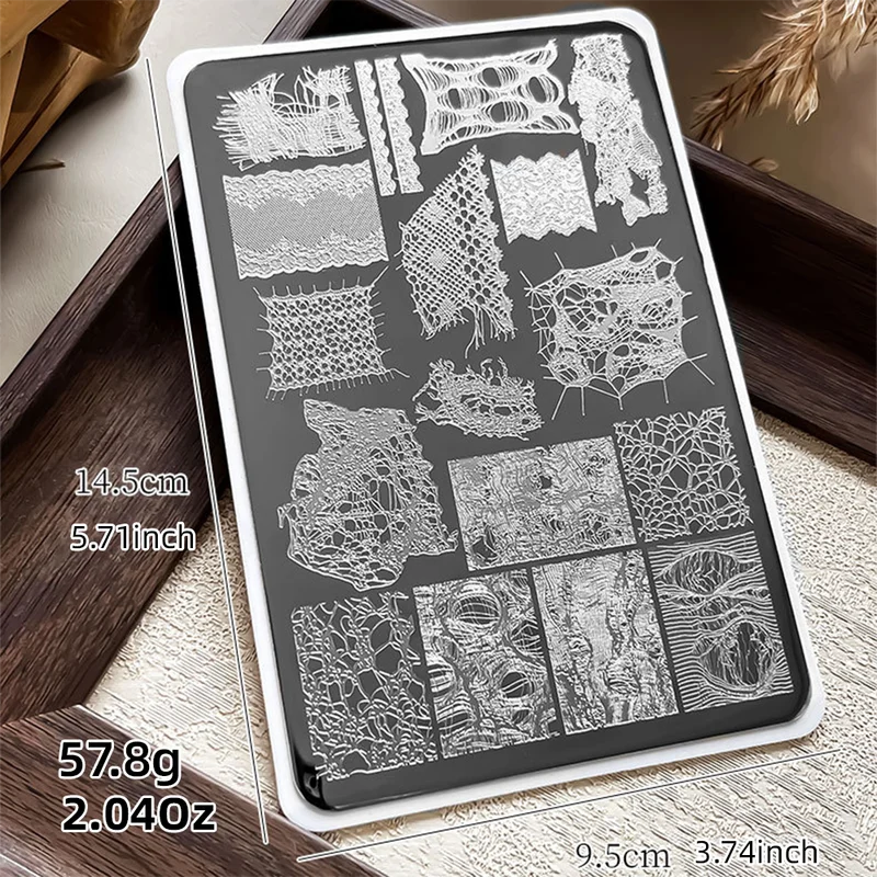 Nail Art Stamping Plate - Gothic Lace Spider Web French Design Stainless Steel