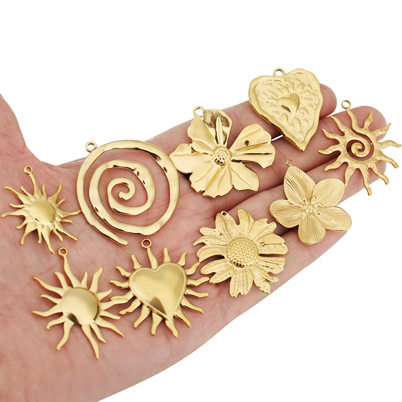 4pcs Stainless Steel Vintage Sunflower Heart Spiral Vortex Charms for DIY Jewelry Making