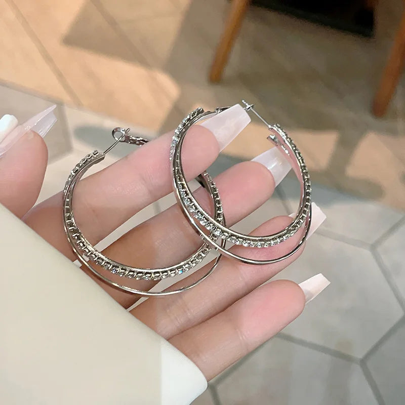 Women's Hoop Earrings Rhinestone Twisted Circle Large Loop Jewelry - Exaggerated Round Punk Hiphop Style