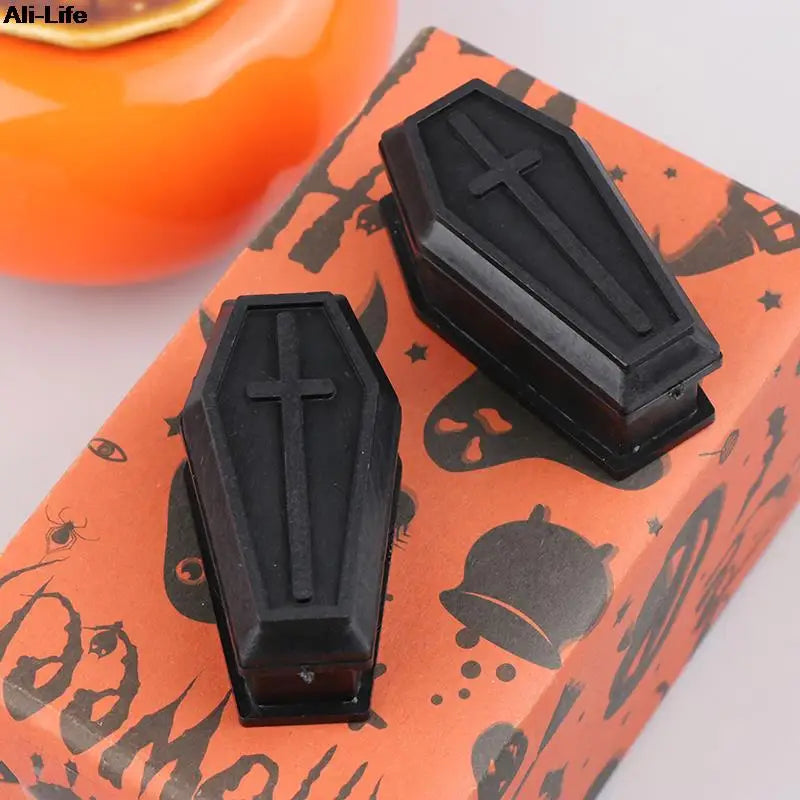 Halloween Coffin Box with Lid - Creepy Miniature Plastic Prop for Party & Decor