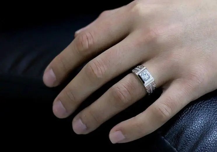 Sterling Silver Crystal Open Ring for Men Women Jewelry Party Wedding Gift