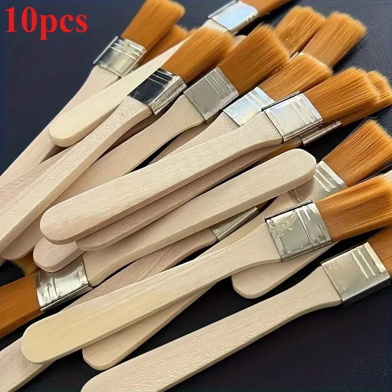 10Pcs Wooden Handle Nylon Bristle Paint Brushes for Oil, Dusting & Cleaning
